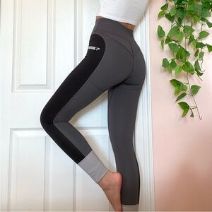 Gymshark black gray colorblock full length high rise athletic workout leggings
